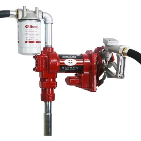 12V Fuel Transfer Pump w/Manual Nozzle, 20 GPM High Flow DC Diesel Transfer Pump