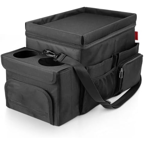 Waterproof Car Organizer with Lid, Car Cooler Bag with Cup Holder and Tissue Box