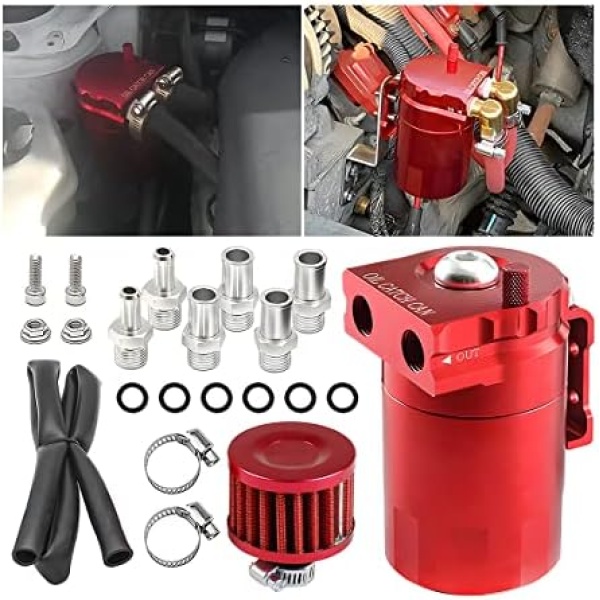 AICEL Baffled Oil Catch Can Kit, Aluminum Polish Baffled Car Oil Separator Catch