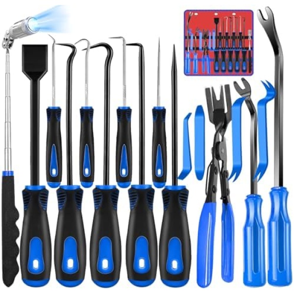 Keze 17 Pcs Hook and Pick Set Auto Trim Removal Tool Kit,Clip Plier Remover Tool