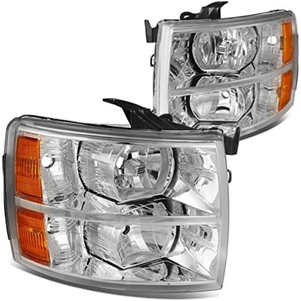 DNA MOTORING HL-OH-CSIL07-CH-AM Pair of Chrome Amber Headlights Compatible