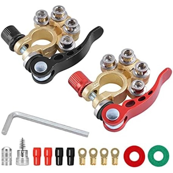 Car Battery Terminal Connectors, 2 Pcs 4 Way Quick Release Disconnect Car