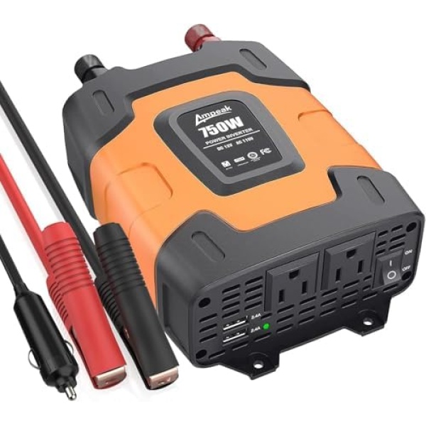 Ampeak 750W Power Inverter 4.8A Dual USB Ports 2 AC Outlets Car Inverter DC 12V