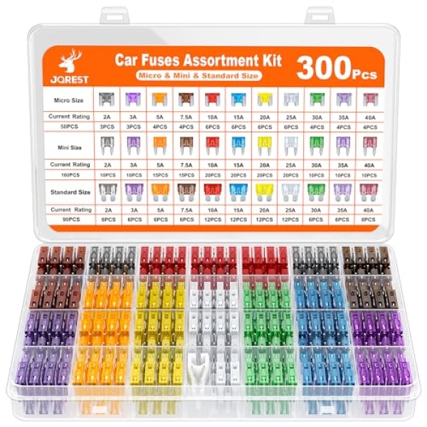 JOREST 300Pcs Car Fuse Assortment Kit, 160 Mini Blade Fuses Automotive