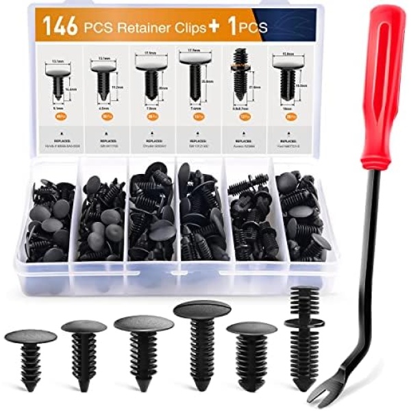GOOACC 146PCS Nylon Bumper Shield Retainer & Double End Xmas Tree Retainers Clip