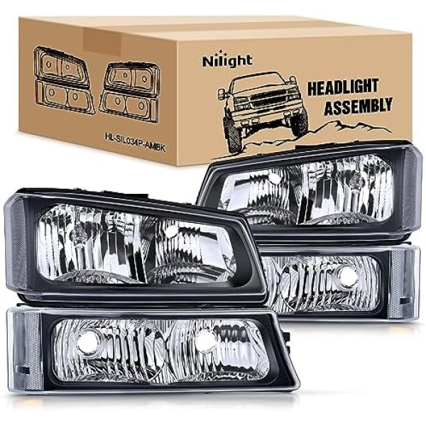 Nilight Headlight Assembly for 2003 2004 2005 2006 Chevy Silverado Avalanche